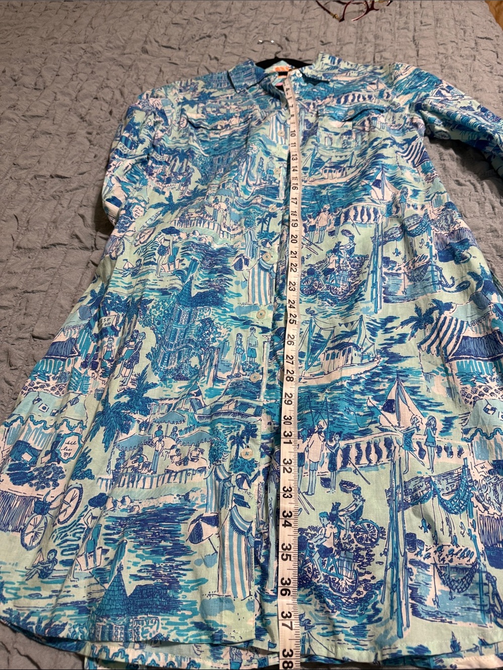 Lilly Pulitzer Blue & Aqua Printed Button-Front Shirt Dress - Picture 10 of 12